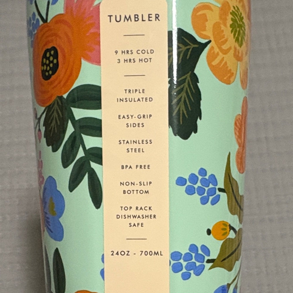 NEW Rifle Paper Co. Mint Floral 24oz. Tumbler with Floral Blooms - Picture 4 of 6